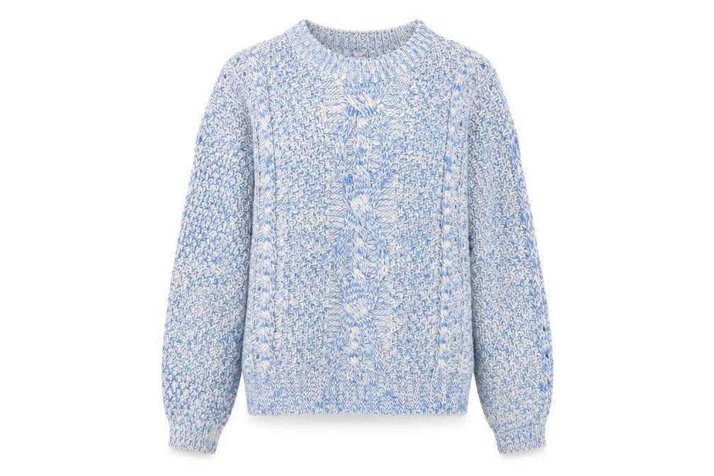 Front view of Sweewë Paris Women's Blue Chunky-Knit Wool Blend Jumper M