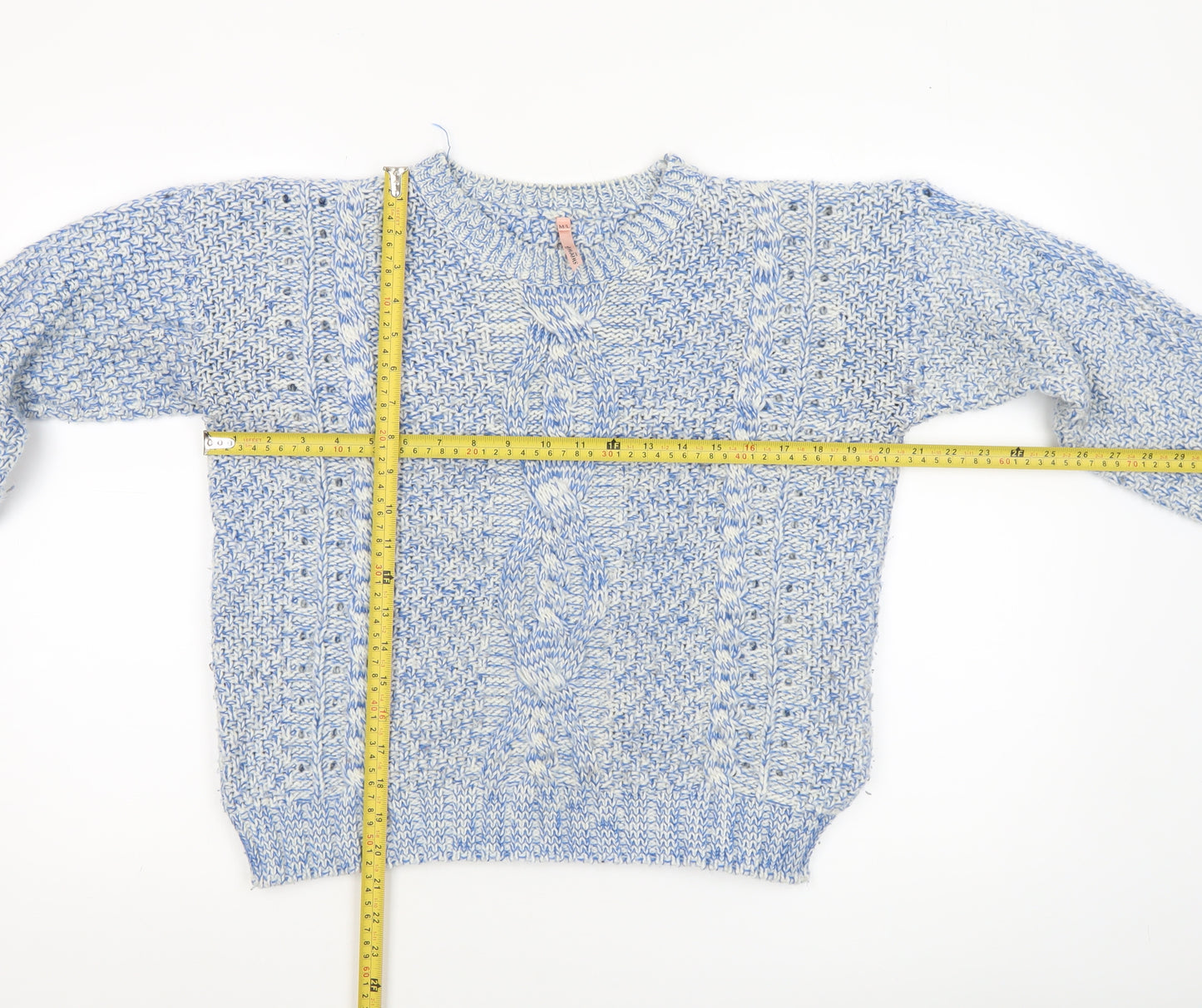 Sweewe Paris Women's Blue Chunky-Knit Wool Blend Jumper M