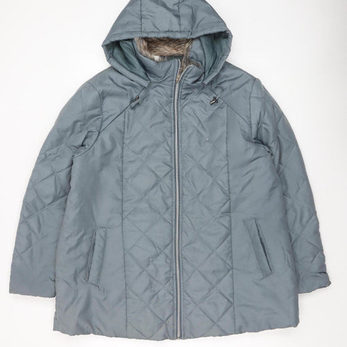 Anne de Lancay Women’s Grey Quilted Hooded Puffer Coat Size L