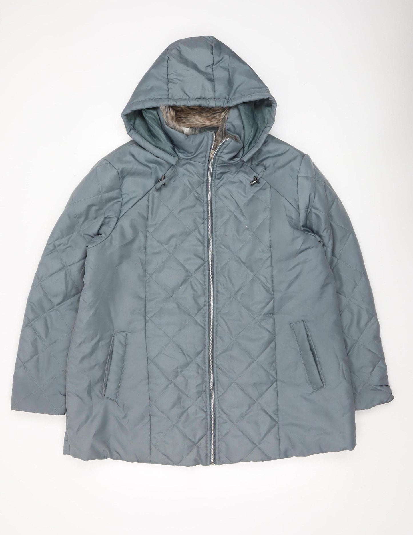 Anne de Lancay Women’s Grey Quilted Hooded Puffer Coat Size L