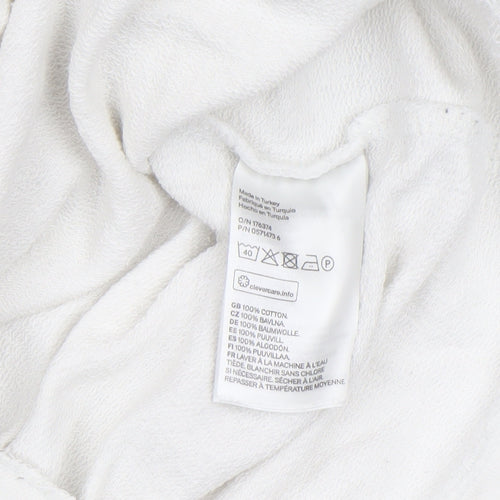 H&M Women White Cotton Cropped Long Sleeve Crew Neck Top Size 8