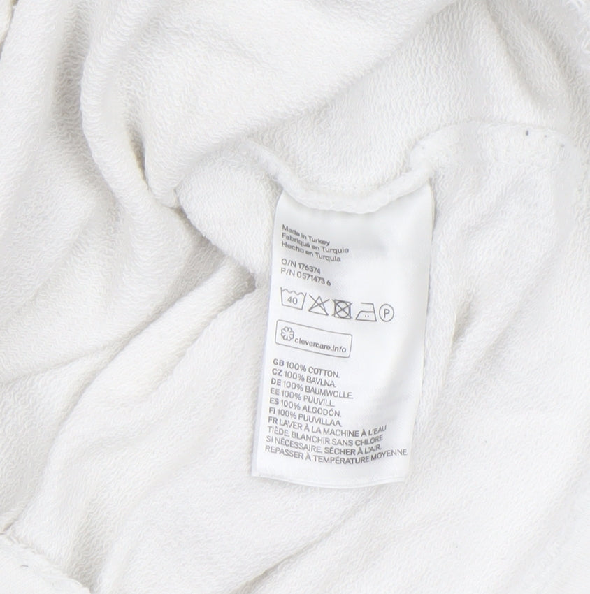H&M Women White Cotton Cropped Long Sleeve Crew Neck Top Size 8