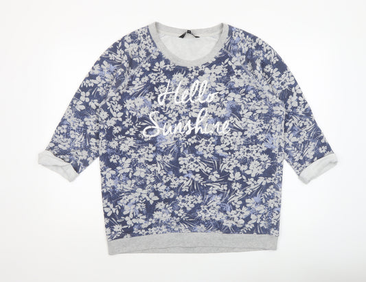 Debenhams Women Blue Floral Hello Sunshine Jersey T-Shirt Size 16