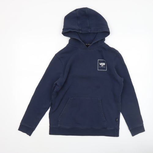 Vans Boys Navy Pullover Hoodie Large Logo Floral Graphic Blue Sweatshirt