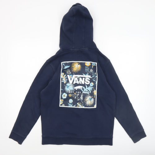 Vans Boys Navy Pullover Hoodie Large Logo Floral Graphic Blue Sweatshirt