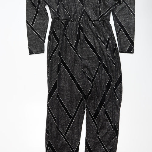 Zara Women Black Geometric Velvet Jumpsuit Size 12 Partywear