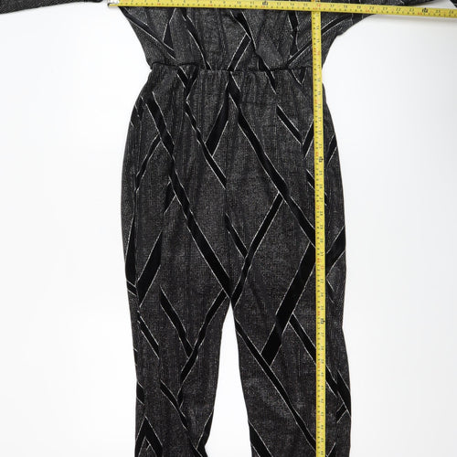 Zara Women Black Geometric Velvet Jumpsuit Size 12 Partywear