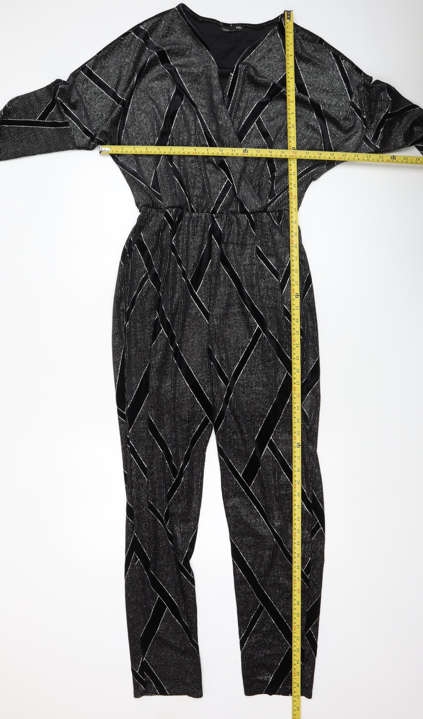 Zara Women Black Geometric Velvet Jumpsuit Size 12 Partywear