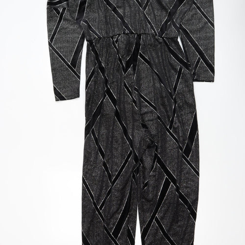 Zara Women Black Geometric Velvet Jumpsuit Size 12 Partywear