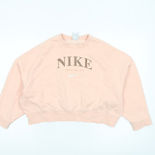 Nike Girls Pink Crew Neck Fleece Pullover Sweatshirt M 10-11 Years