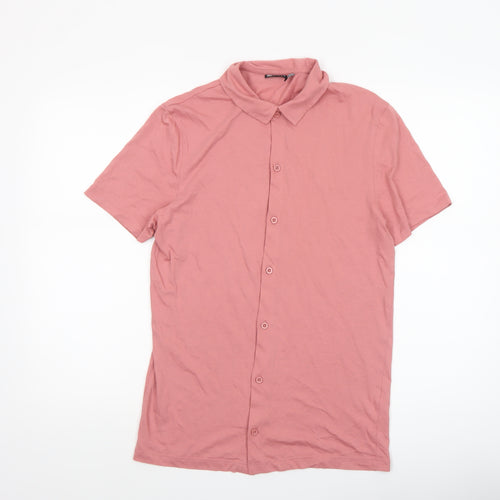 ASOS Design Men’s Pink Short Sleeve Button-Up Casual Shirt Size S