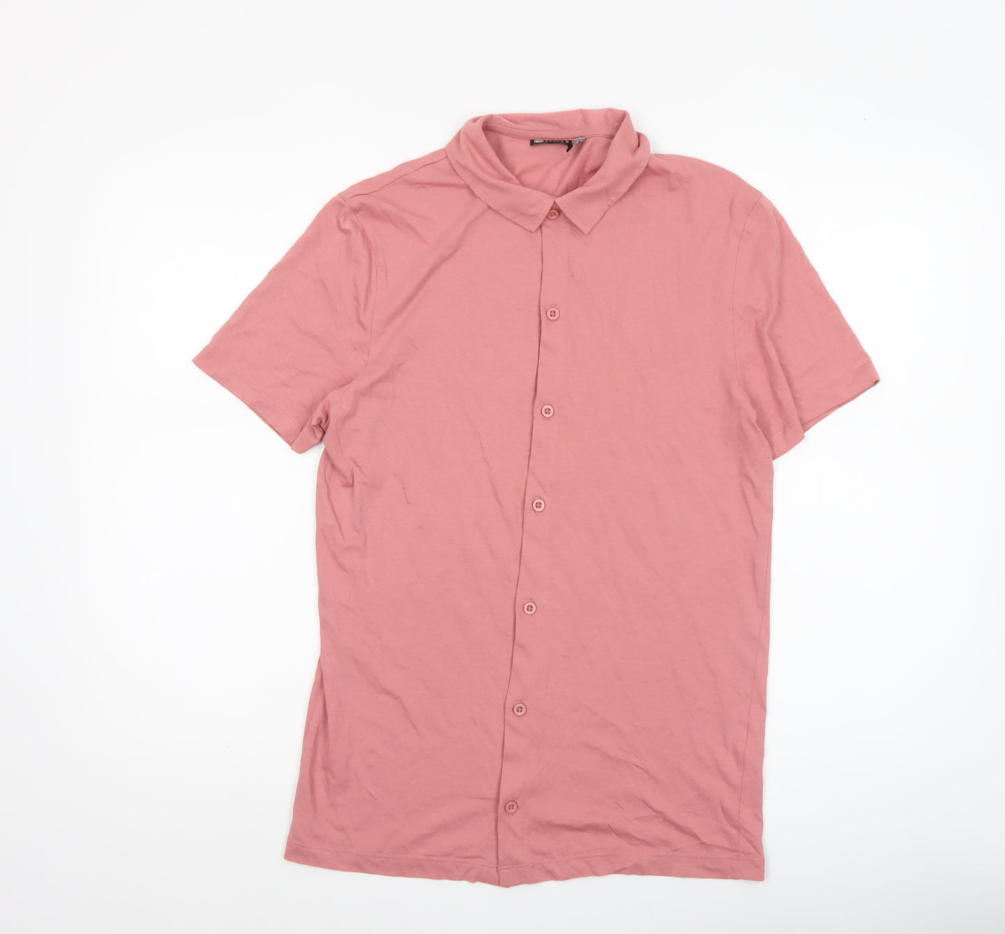 ASOS Design Men’s Pink Short Sleeve Button-Up Casual Shirt Size S