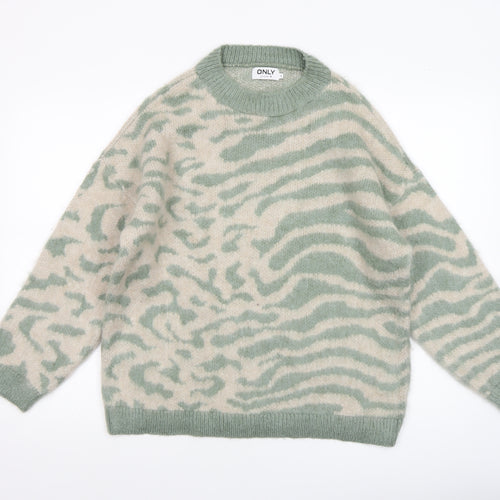 ONLY Women’s Green Animal Print Knit Jumper Size S