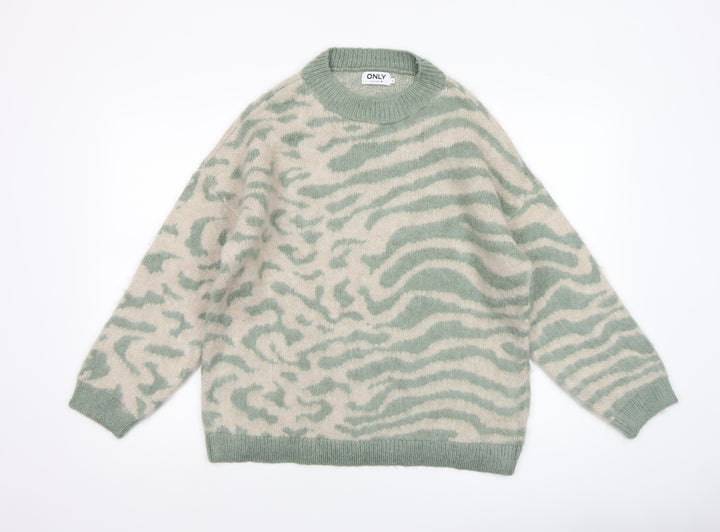 ONLY Women’s Green Animal Print Knit Jumper Size S