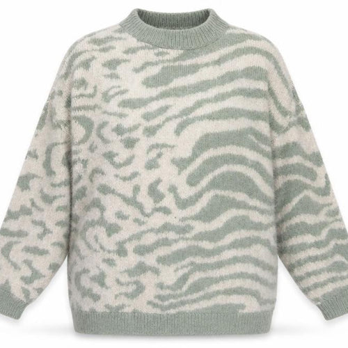 ONLY Women’s Green Animal Print Knit Jumper Size S