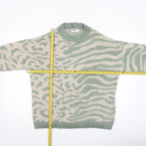 ONLY Women’s Green Animal Print Knit Jumper Size S