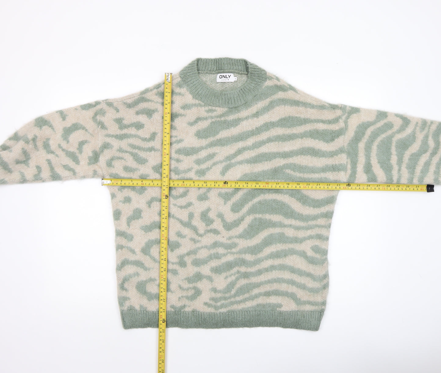 ONLY Women’s Green Animal Print Knit Jumper Size S