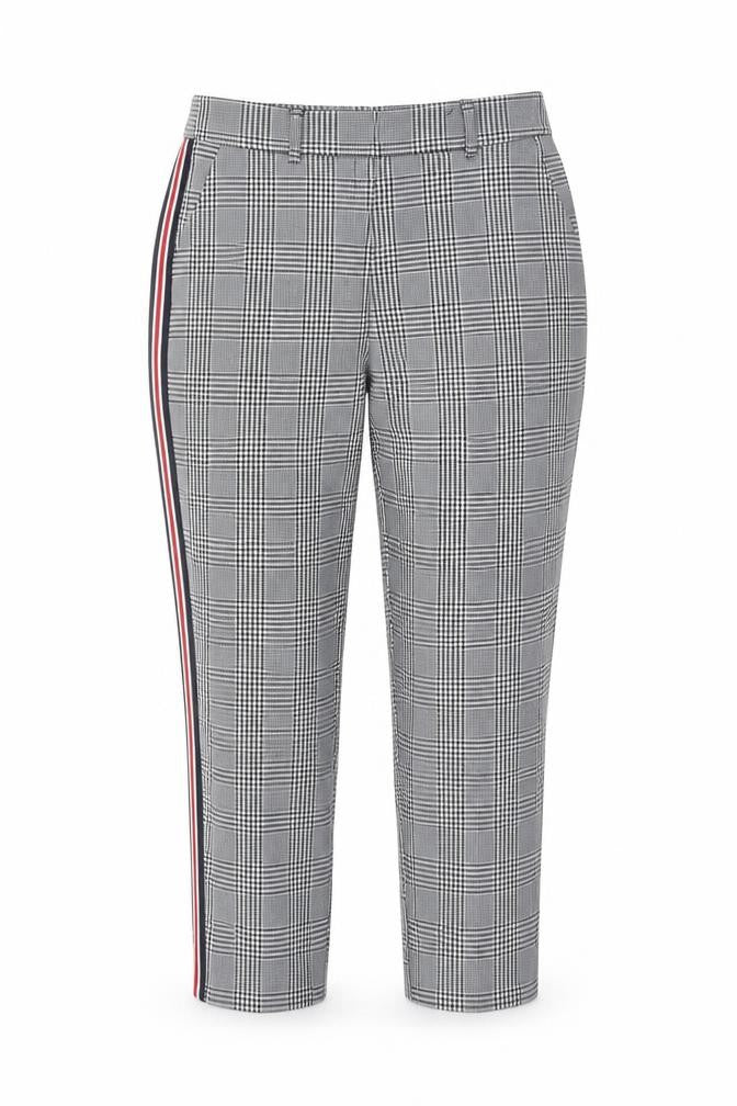 Front view of Dorothy Perkins women’s grey check cropped slim trousers, size UK 6
