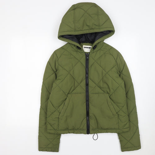 Noisy May Women’s Green Quilted Puffer Jacket Hooded Size S
