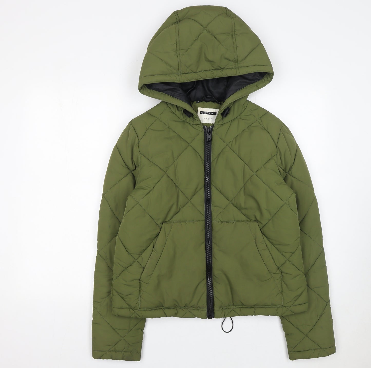 Noisy May Women’s Green Quilted Puffer Jacket Hooded Size S