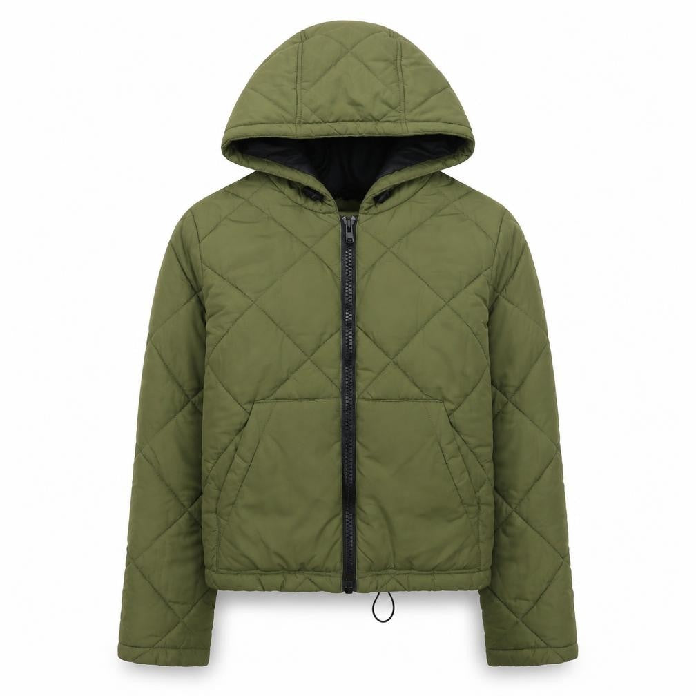 Noisy May Women’s Green Quilted Puffer Jacket Hooded Size S