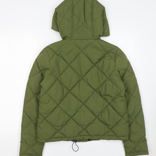 Noisy May Women’s Green Quilted Puffer Jacket Hooded Size S