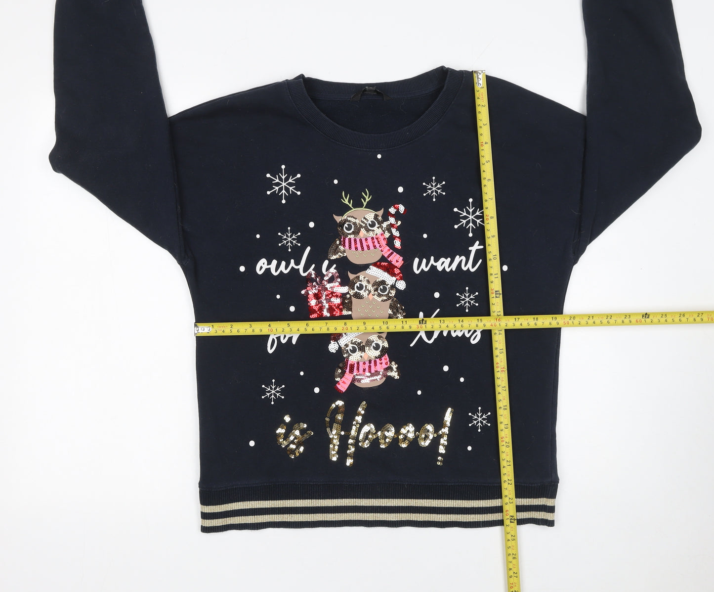 Next Women Navy Christmas Owl Sequin Sweatshirt M