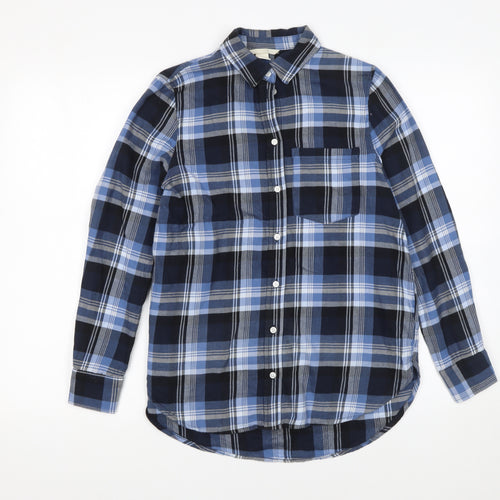 H&M Women’s Blue Plaid Cotton Button-Up Shirt Size 6 Long Sleeve