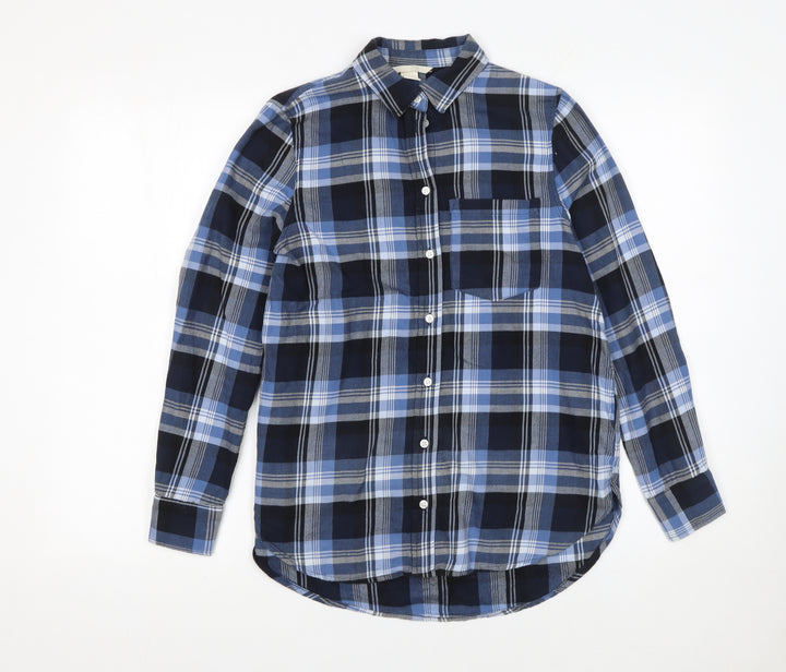 H&M Women’s Blue Plaid Cotton Button-Up Shirt Size 6 Long Sleeve