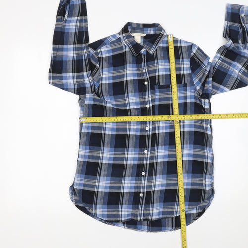 H&M Women’s Blue Plaid Cotton Button-Up Shirt Size 6 Long Sleeve