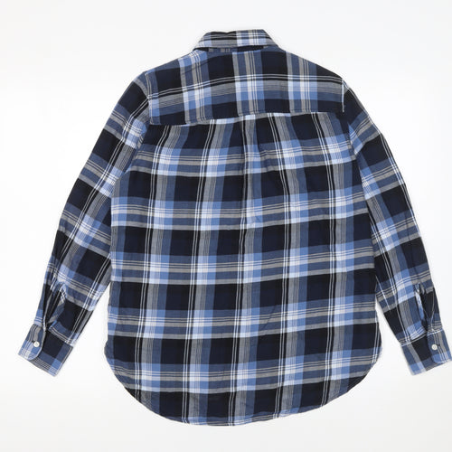 H&M Women’s Blue Plaid Cotton Button-Up Shirt Size 6 Long Sleeve