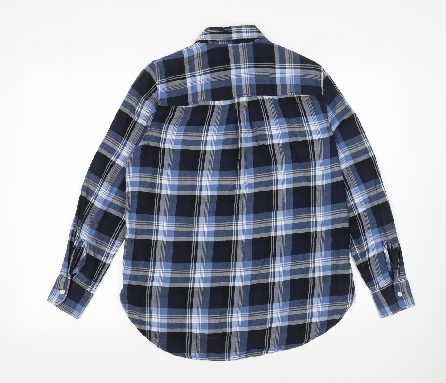 H&M Women’s Blue Plaid Cotton Button-Up Shirt Size 6 Long Sleeve