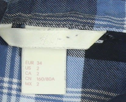 H&M Women’s Blue Plaid Cotton Button-Up Shirt Size 6 Long Sleeve