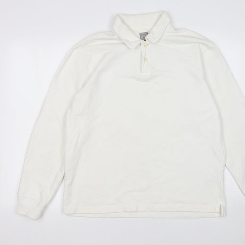 GAP Men’s White Long Sleeve Polo Shirt Size S Classic Cotton
