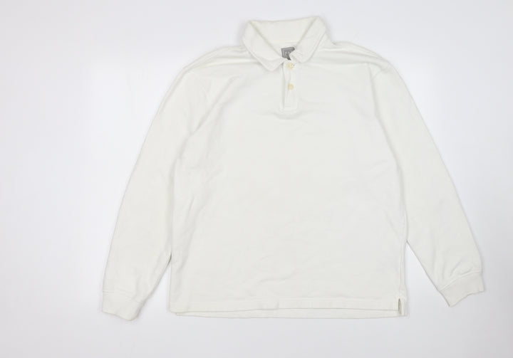 GAP Men’s White Long Sleeve Polo Shirt Size S Classic Cotton