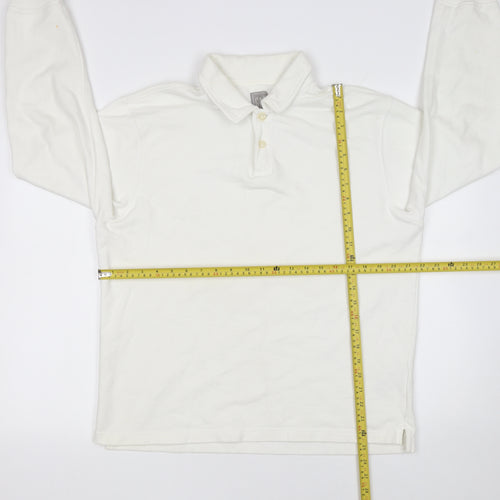GAP Men’s White Long Sleeve Polo Shirt Size S Classic Cotton