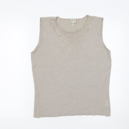 Armani Collezioni Women Beige Wool Blend Sleeveless Knit Top Size 14