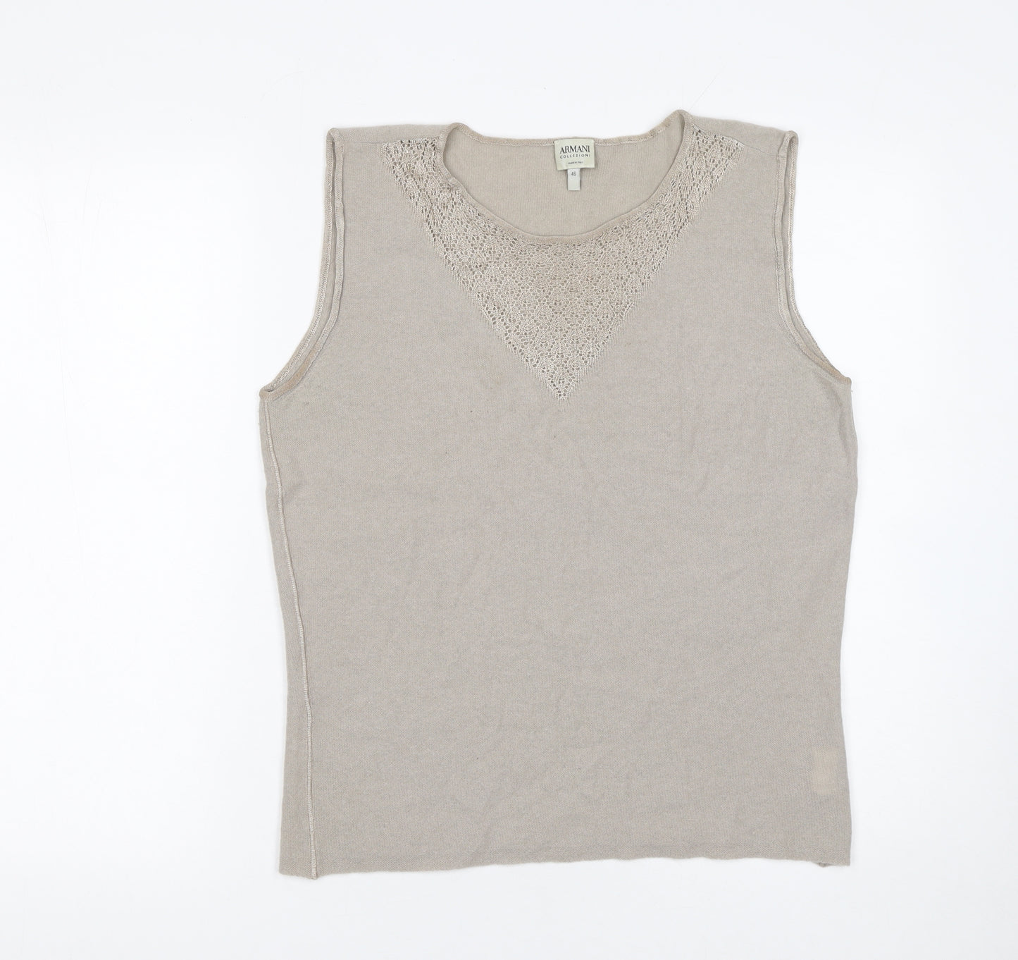Armani Collezioni Women Beige Wool Blend Sleeveless Knit Top Size 14