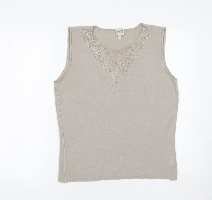 Armani Collezioni Women Beige Wool Blend Sleeveless Knit Top Size 14