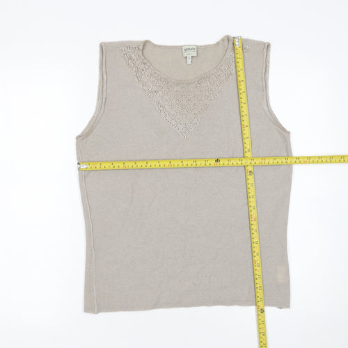 Armani Collezioni Women Beige Wool Blend Sleeveless Knit Top Size 14