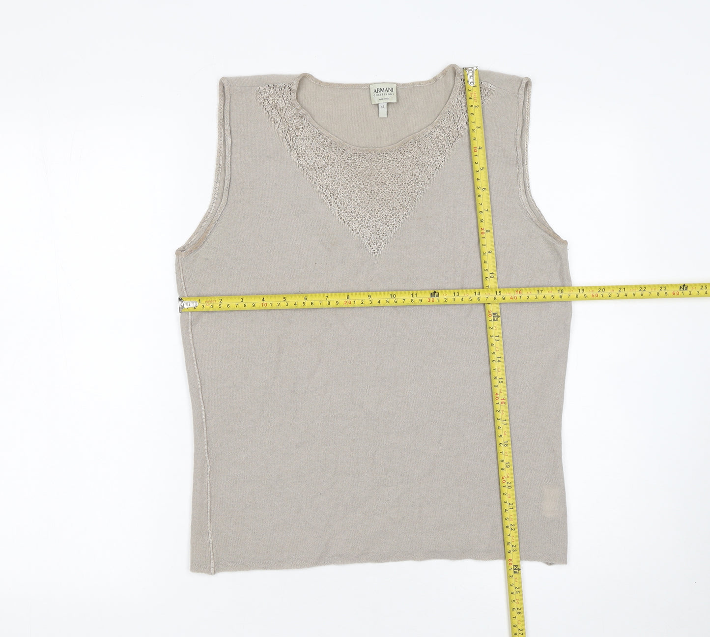 Armani Collezioni Women Beige Wool Blend Sleeveless Knit Top Size 14