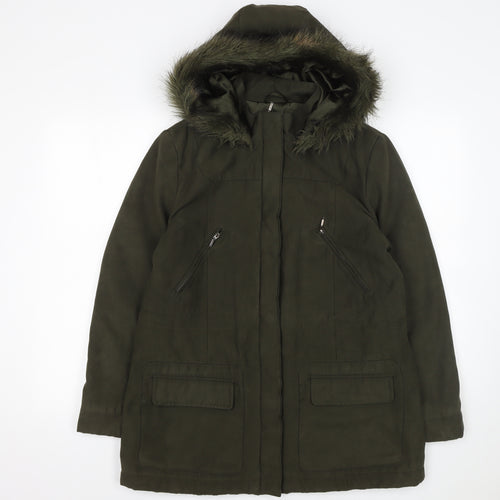Marks and Spencer Womens Green Faux Fur Hooded Parka Coat UK 14