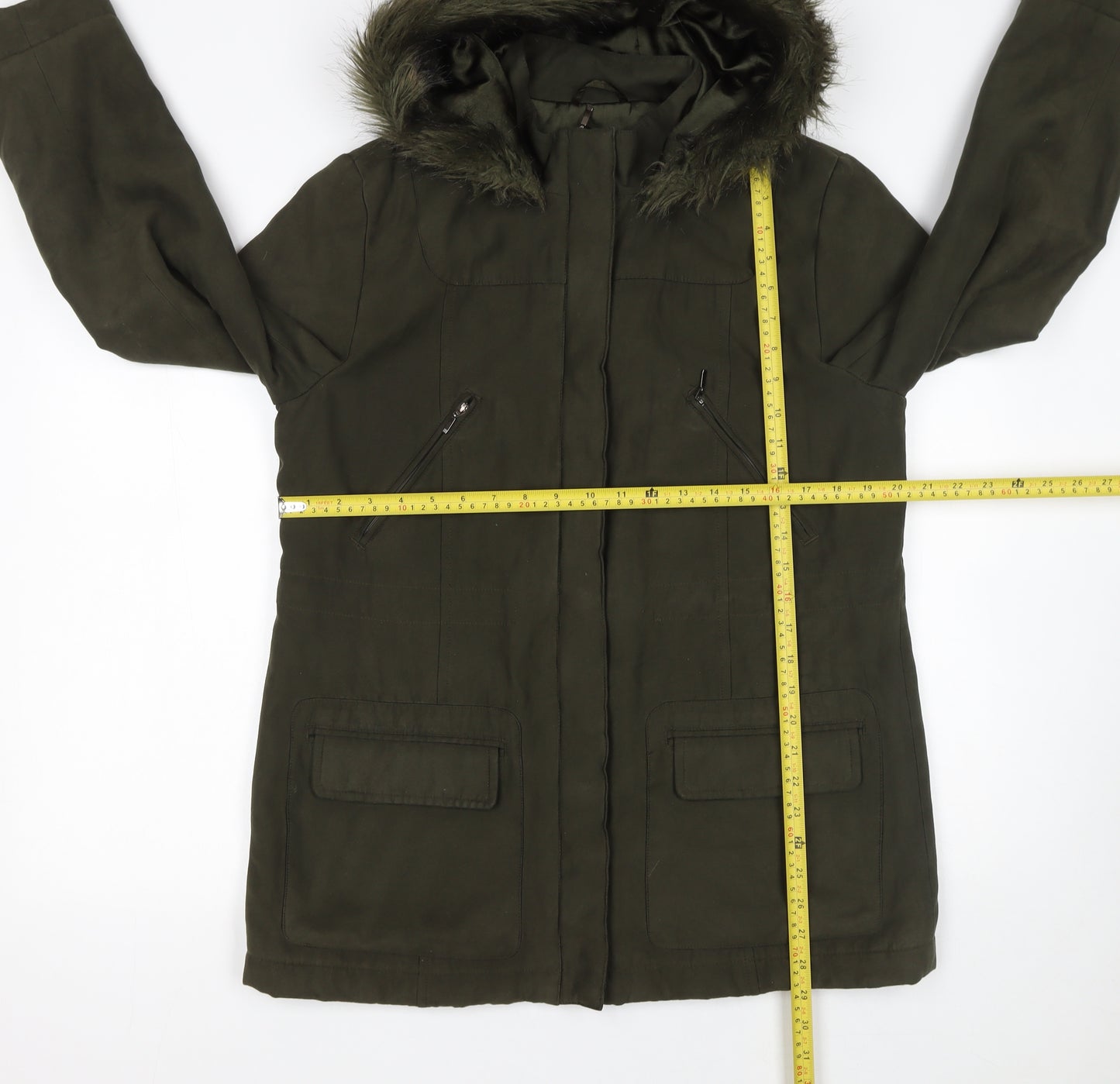 Marks and Spencer Womens Green Faux Fur Hooded Parka Coat UK 14