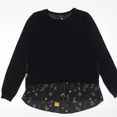Next Womens Black Floral Panel Pullover Jumper Size 12