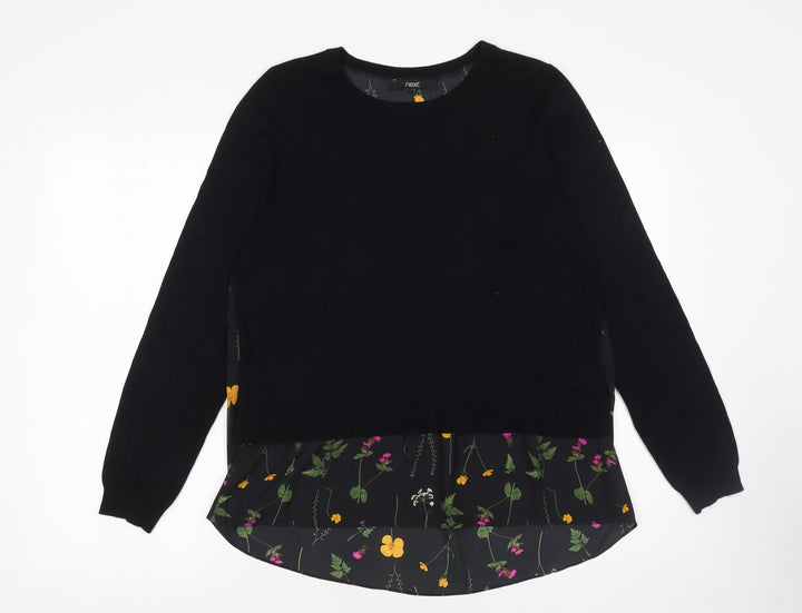 Next Womens Black Floral Panel Pullover Jumper Size 12