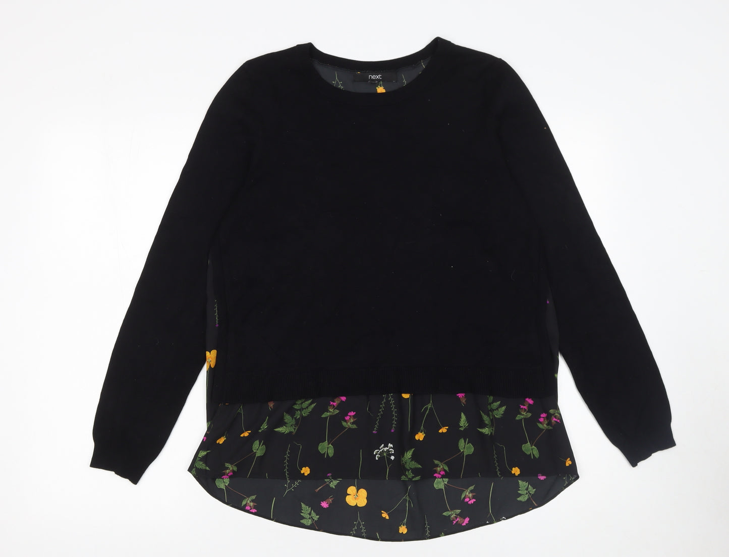 Next Womens Black Floral Panel Pullover Jumper Size 12