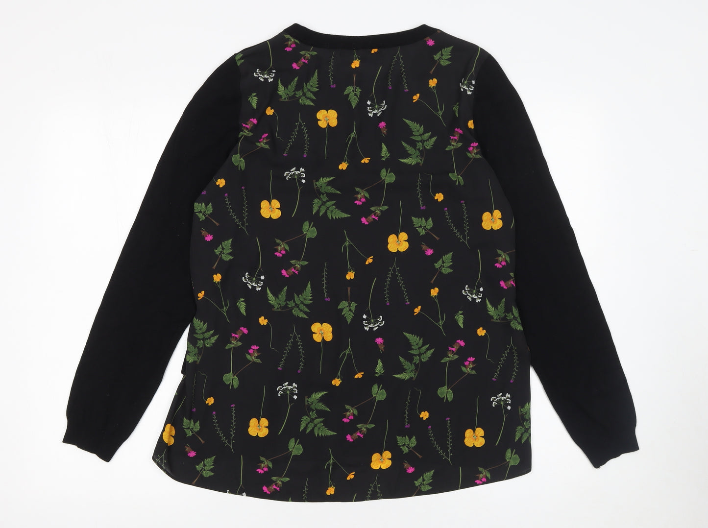 Next Womens Black Floral Panel Pullover Jumper Size 12