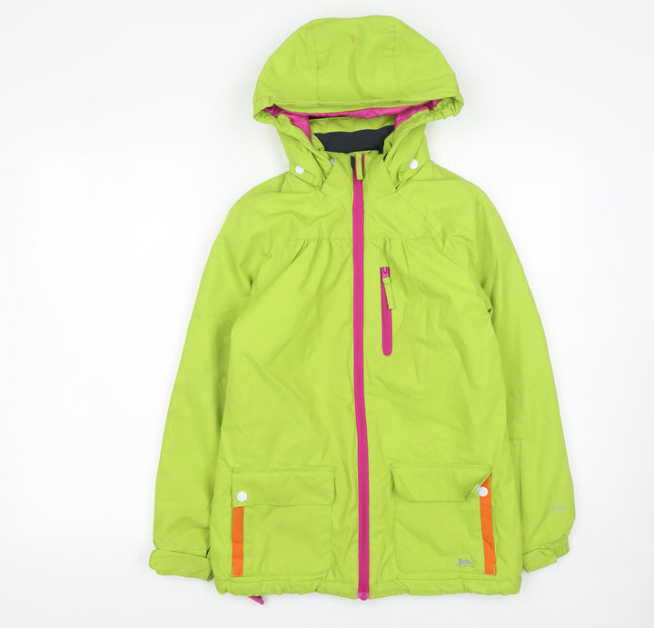 Trespass Girls Green Waterproof Hooded Parka Coat 9-10 Years