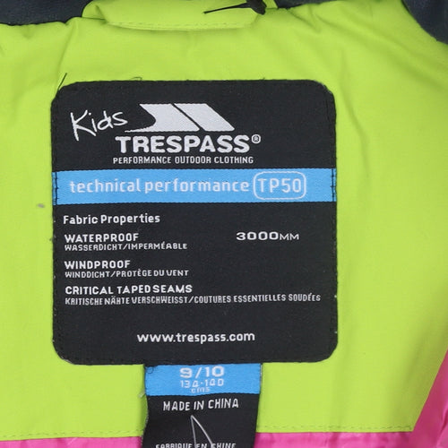 Trespass Girls Green Waterproof Hooded Parka Coat 9-10 Years