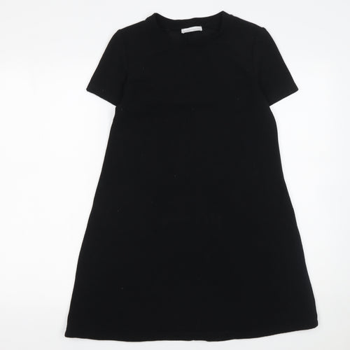 Zara Women Black A-Line Short Sleeve Jersey Dress Size S